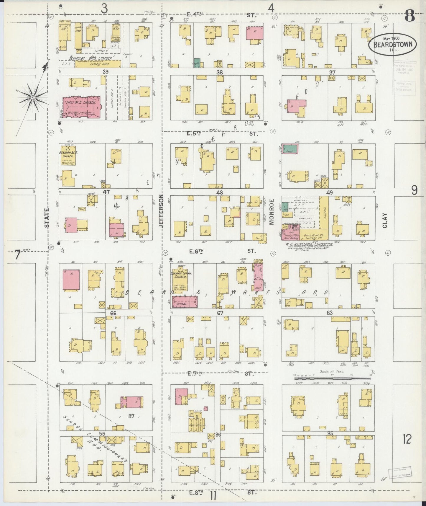 Sanborn Fire Insurance Map from Beardstown, Cass County, Illinois (1900), Sheet #0008 - Historic Sanborn Fire Insurance Map Print, vintage old map wall art, antique decor, genealogy gift, Illinois Illinois map