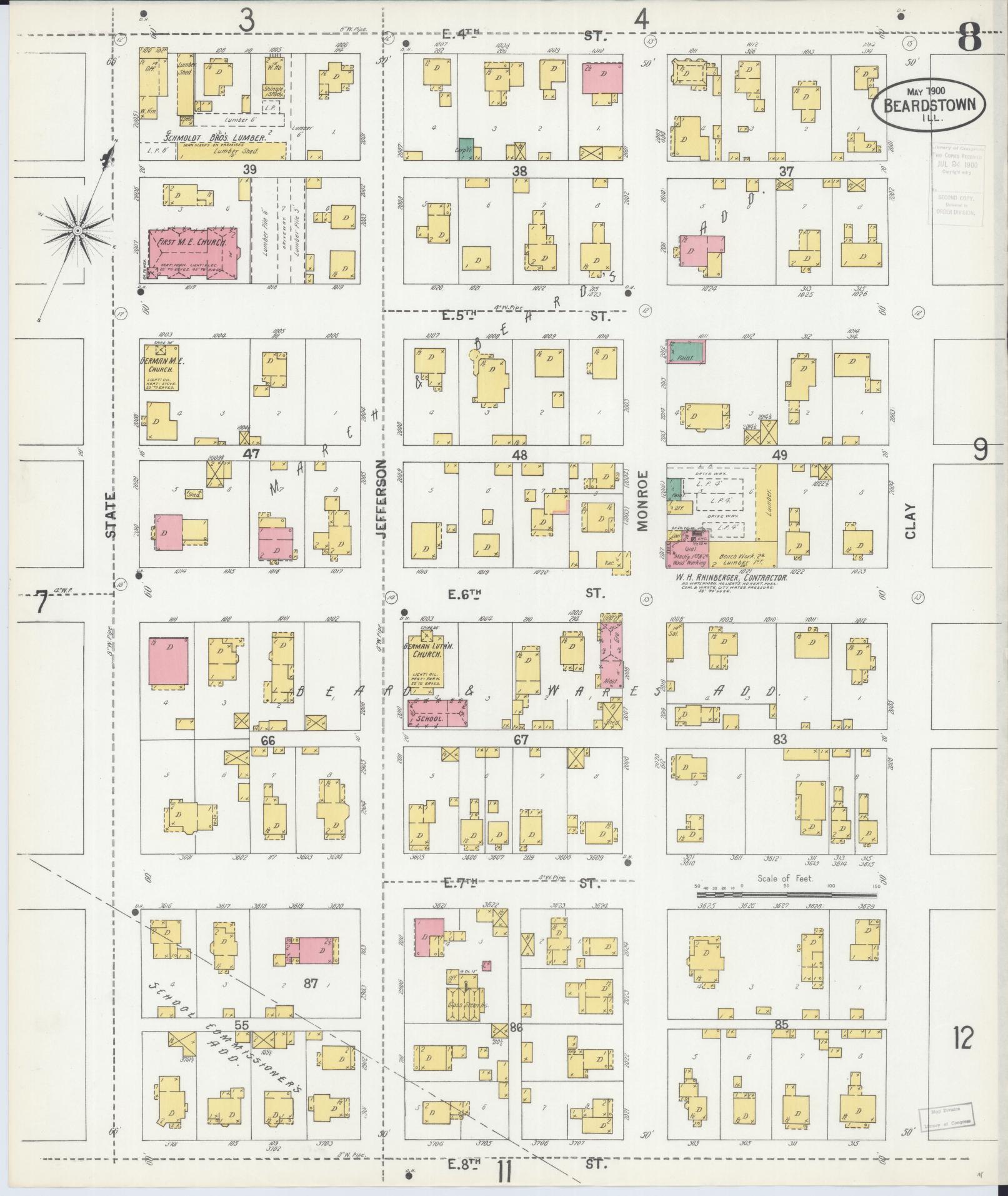 Sanborn Fire Insurance Map from Beardstown, Cass County, Illinois (1900), Sheet #0008 - Historic Sanborn Fire Insurance Map Print, vintage old map wall art, antique decor, genealogy gift, Illinois Illinois map