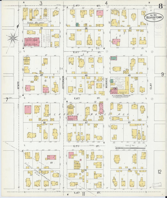 Sanborn Fire Insurance Map from Beardstown, Cass County, Illinois (1900), Sheet #0008 - Historic Sanborn Fire Insurance Map Print, vintage old map wall art, antique decor, genealogy gift, Illinois Illinois map