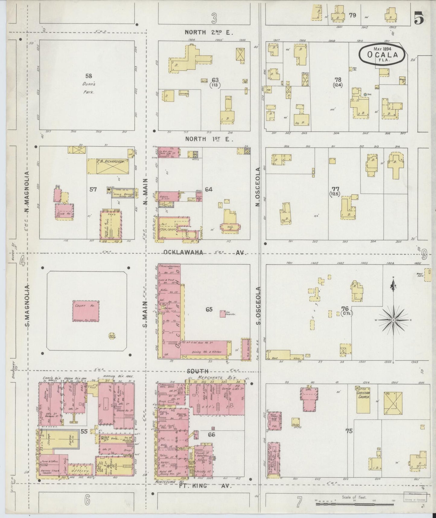 Sanborn Fire Insurance Map from Ocala, Marion County, Florida (1895), Sheet #0005 - Complete Map Set gallery image, historic Sanborn map, vintage wall art, Florida Florida