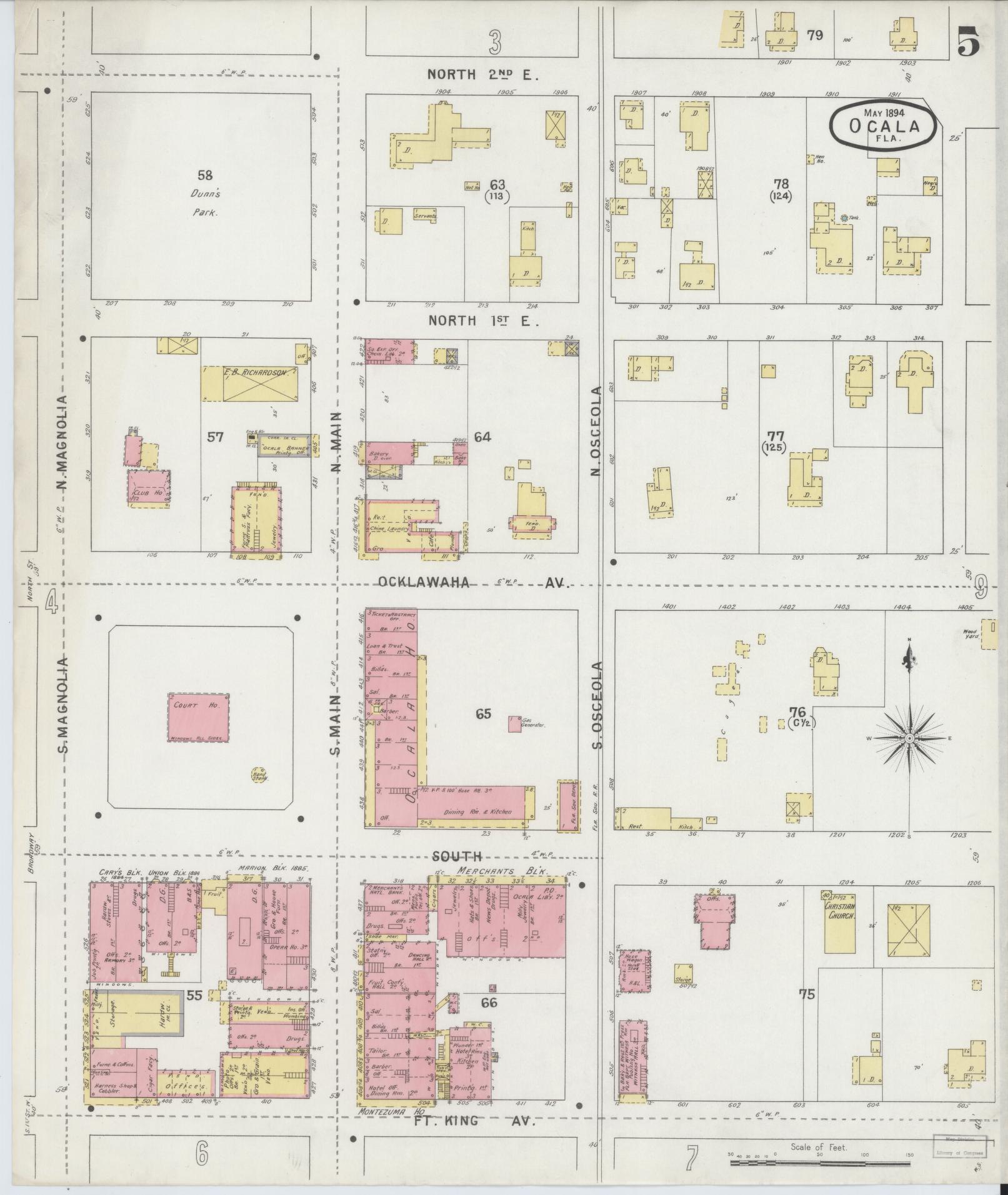 Sanborn Fire Insurance Map from Ocala, Marion County, Florida (1895), Sheet #0005 - Complete Map Set gallery image, historic Sanborn map, vintage wall art, Florida Florida