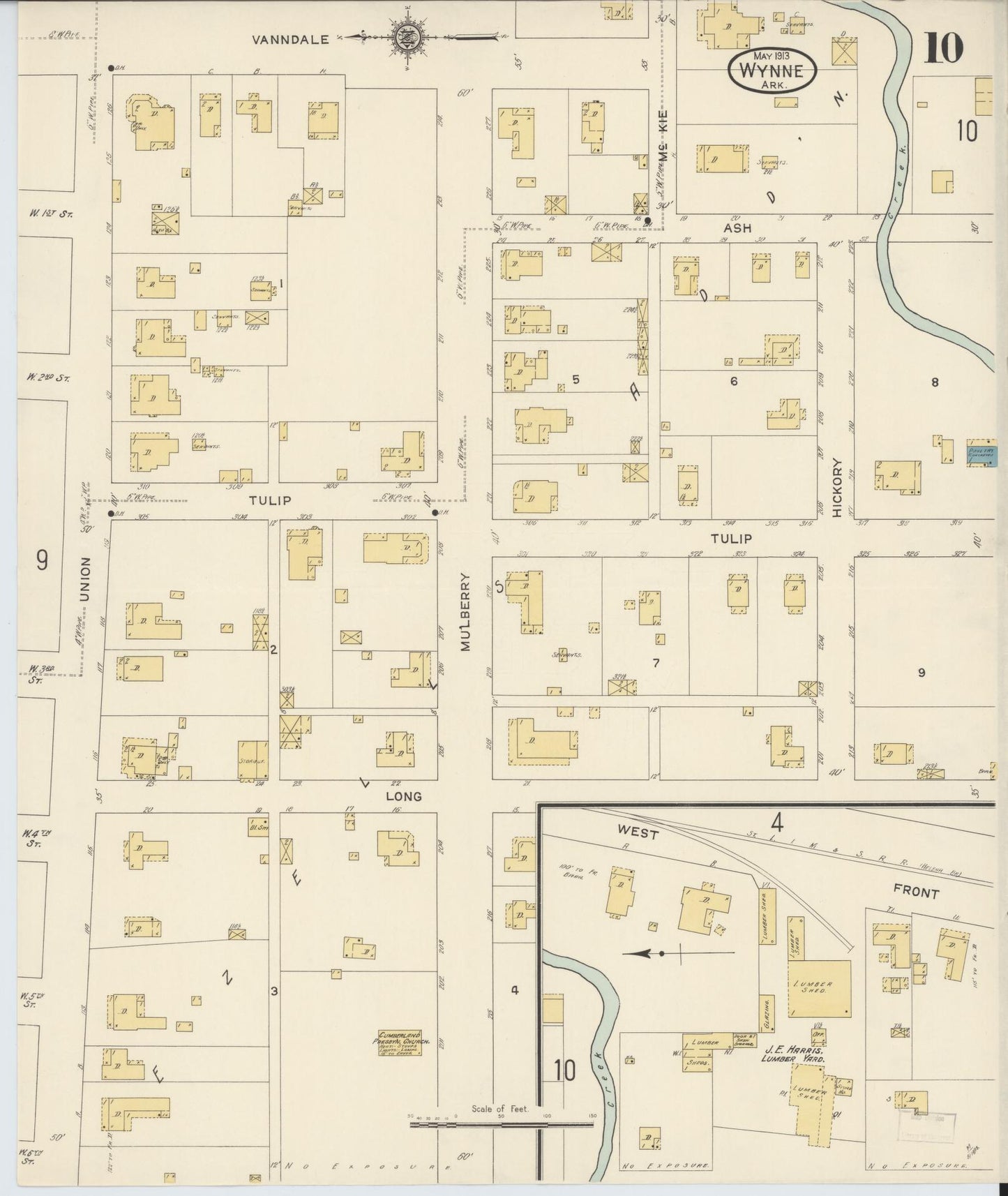 Sanborn Fire Insurance Map from Wynne, Cross County, Arkansas (1913), Sheet #0010 - Historic Sanborn Fire Insurance Map Print, vintage old map wall art, antique decor, genealogy gift, Arkansas Arkansas map