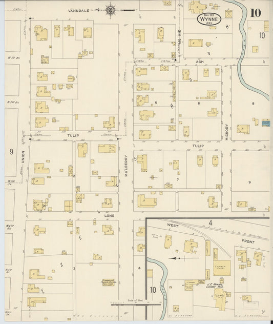 Sanborn Fire Insurance Map from Wynne, Cross County, Arkansas (1913), Sheet #0010 - Historic Sanborn Fire Insurance Map Print, vintage old map wall art, antique decor, genealogy gift, Arkansas Arkansas map