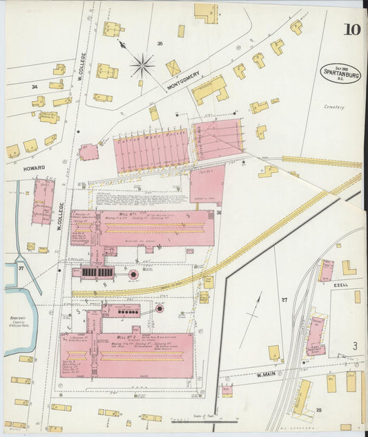 Sanborn Fire Insurance Map from Spartanburg, Spartanburg County, South Carolina (1902), Sheet #0010 - Historic Sanborn Fire Insurance Map Print, vintage old map wall art, antique decor, genealogy gift, South Carolina South Carolina map