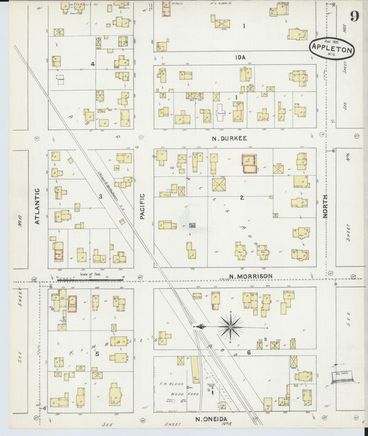 Sanborn Fire Insurance Map from Appleton, Outagamie County, Wisconsin (1891), Sheet #0009 - Historic Sanborn Fire Insurance Map Print, vintage old map wall art, antique decor, genealogy gift, Wisconsin Wisconsin map