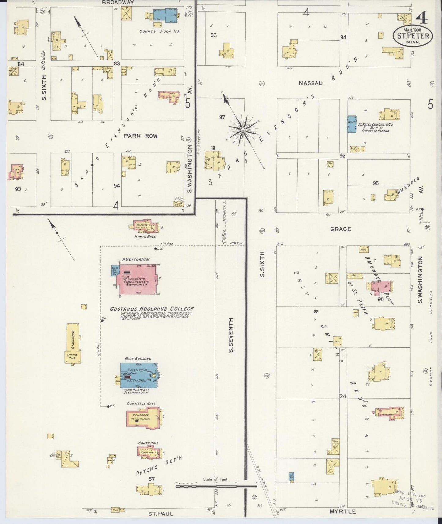 Sanborn Fire Insurance Map from Saint Peter, Nicollet County, Minnesota (1908), Sheet #0004 - Complete Map Set gallery image, historic Sanborn map, vintage wall art, Minnesota Minnesota
