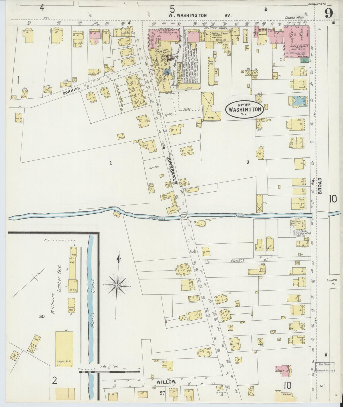 Sanborn Fire Insurance Map from Washington, Warren County, New Jersey (1897), Sheet #0009 - Complete Map Set gallery image, historic Sanborn map, vintage wall art, Washington Washington