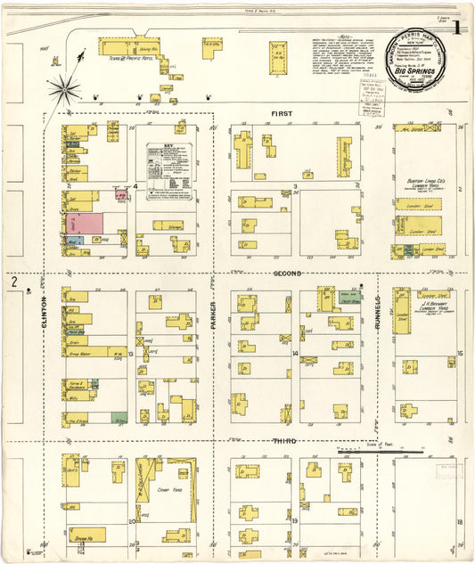 Sanborn Fire Insurance Map from Big Spring, Howard County, Texas (1900), Sheet #0001 - Historic Sanborn Fire Insurance Map Print, vintage old map wall art, antique decor, genealogy gift, Texas Texas map