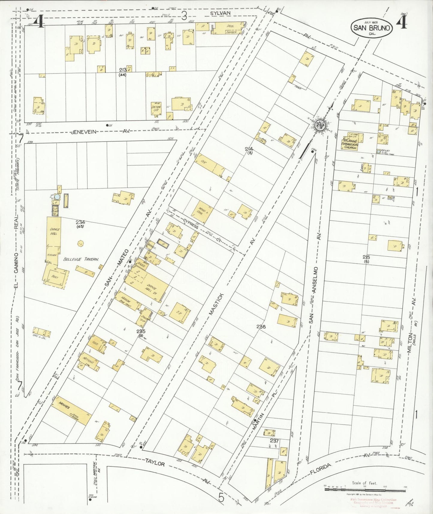 Sanborn Fire Insurance Map from San Bruno, San Mateo County, California (1925), Sheet #0004 - Complete Map Set gallery image, historic Sanborn map, vintage wall art, California California