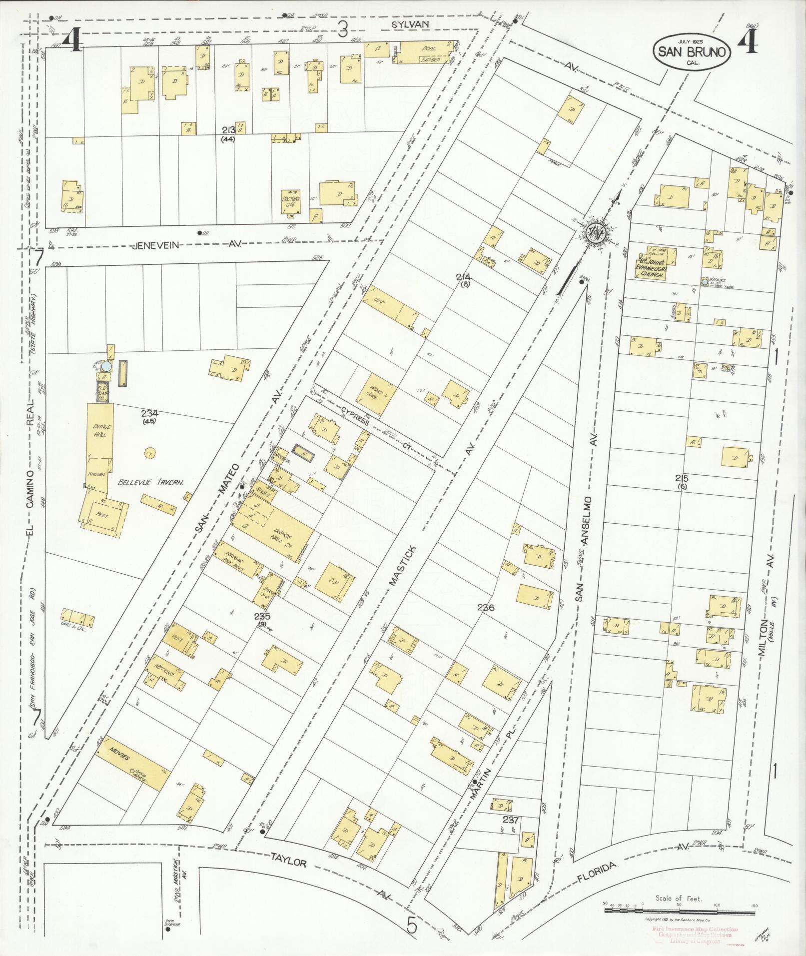 Sanborn Fire Insurance Map from San Bruno, San Mateo County, California (1925), Sheet #0004 - Complete Map Set gallery image, historic Sanborn map, vintage wall art, California California