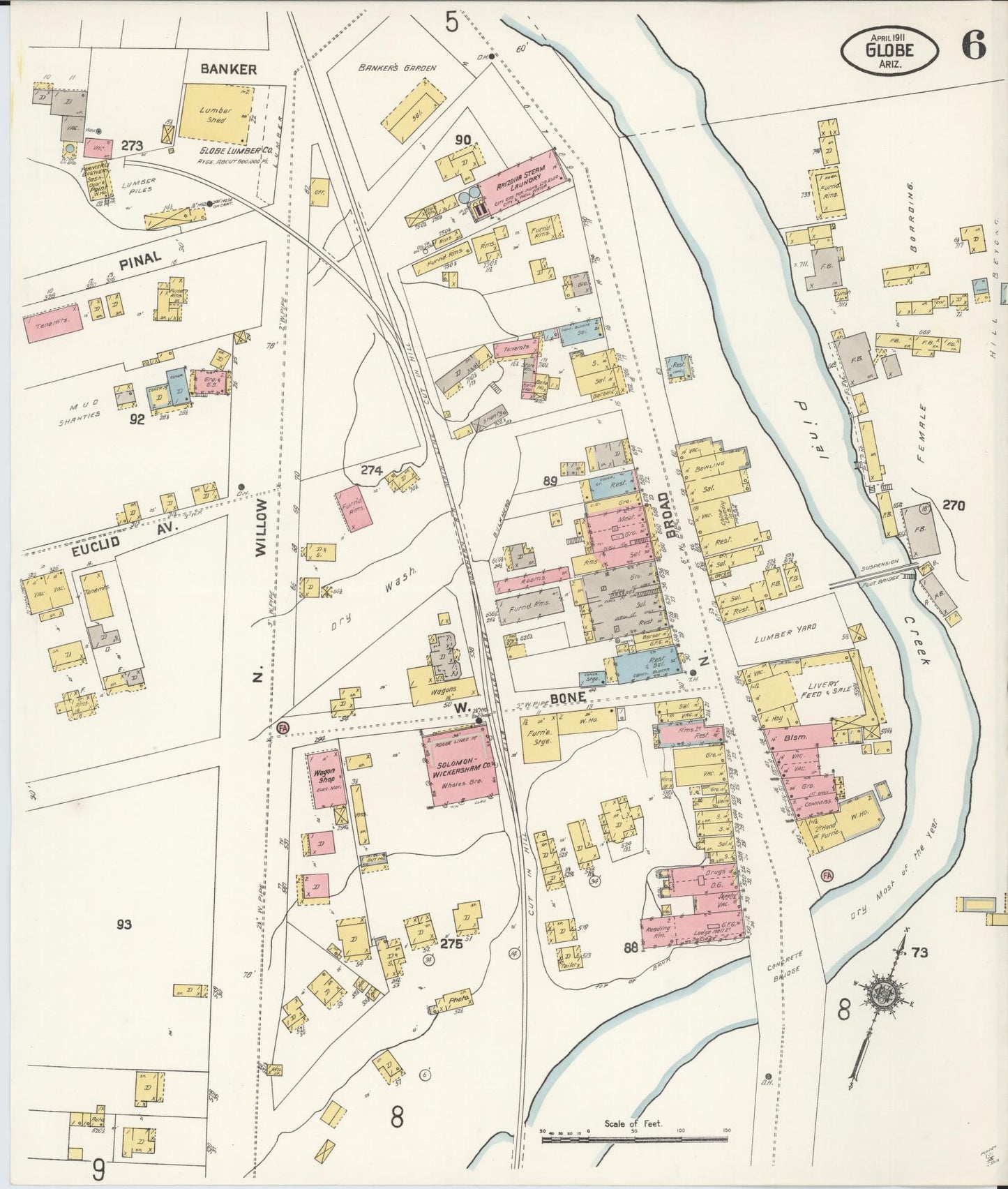 Sanborn Fire Insurance Map from Globe, Gila County, Arizona (1911), Sheet #0006 - Complete Map Set gallery image, historic Sanborn map, vintage wall art, Arizona Arizona