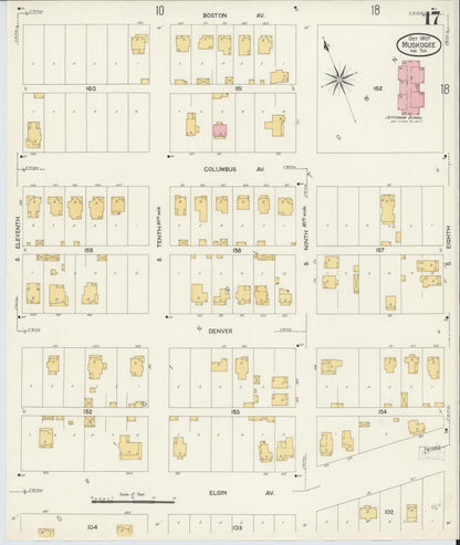 Sanborn Fire Insurance Map from Muskogee, Muskogee County, Oklahoma (1907), Sheet #0017 - Complete Map Set gallery image, historic Sanborn map, vintage wall art, Oklahoma Oklahoma