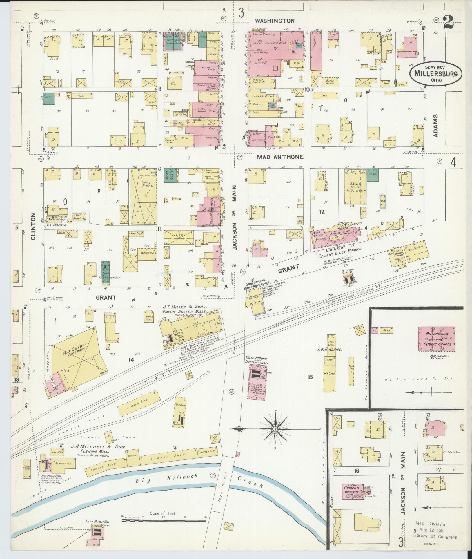 Sanborn Fire Insurance Map from Millersburg, Holmes County, Ohio (1907), Sheet #0002 - Historic Sanborn Fire Insurance Map Print, vintage old map wall art, antique decor, genealogy gift, Ohio Ohio map