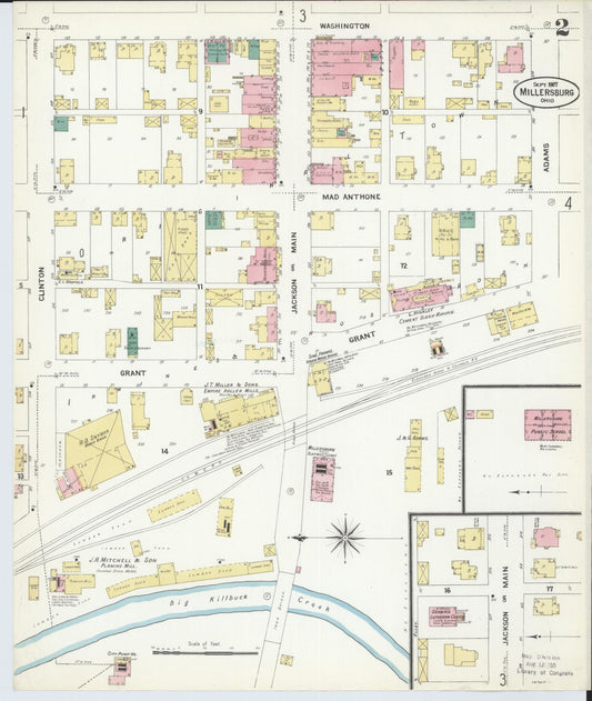 Sanborn Fire Insurance Map from Millersburg, Holmes County, Ohio (1907), Sheet #0002 - Historic Sanborn Fire Insurance Map Print, vintage old map wall art, antique decor, genealogy gift, Ohio Ohio map