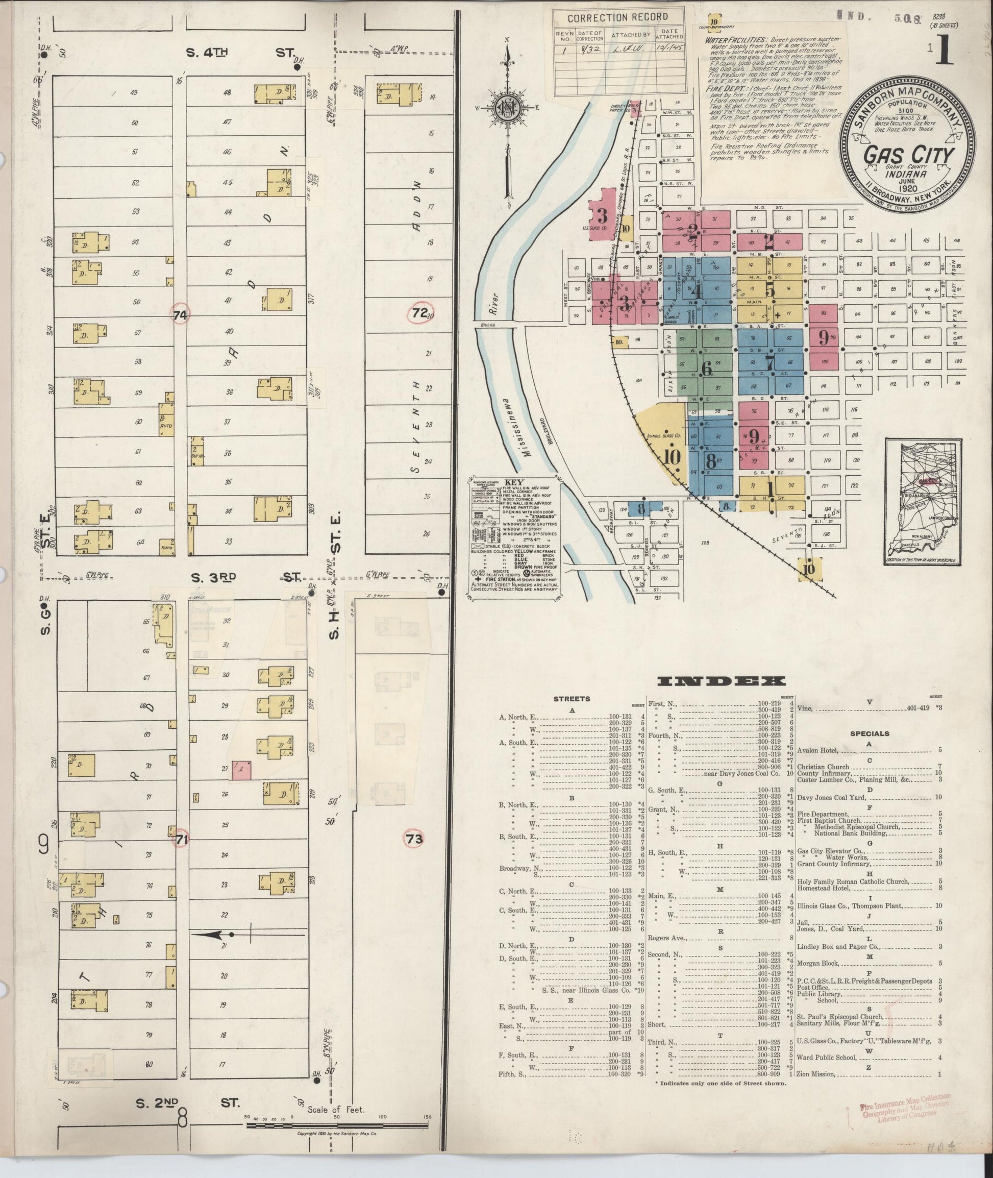 Sanborn Fire Insurance Map from Gas City, Grant County, Indiana (1932), Sheet #0001 - Complete Map Set gallery image, historic Sanborn map, vintage wall art, Indiana Indiana