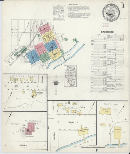Sanborn Fire Insurance Map from Henry, Marshall County, Illinois (1913), Sheet #0001 - Historic Sanborn Fire Insurance Map Print, vintage old map wall art, antique decor, genealogy gift, Illinois Illinois map