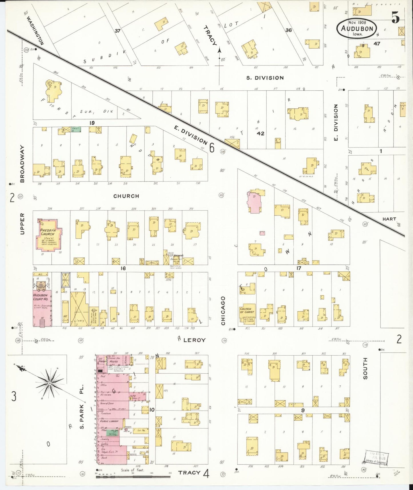 Sanborn Fire Insurance Map from Audubon, Audubon County, Iowa (1908), Sheet #0005 - Historic Sanborn Fire Insurance Map Print, vintage old map wall art