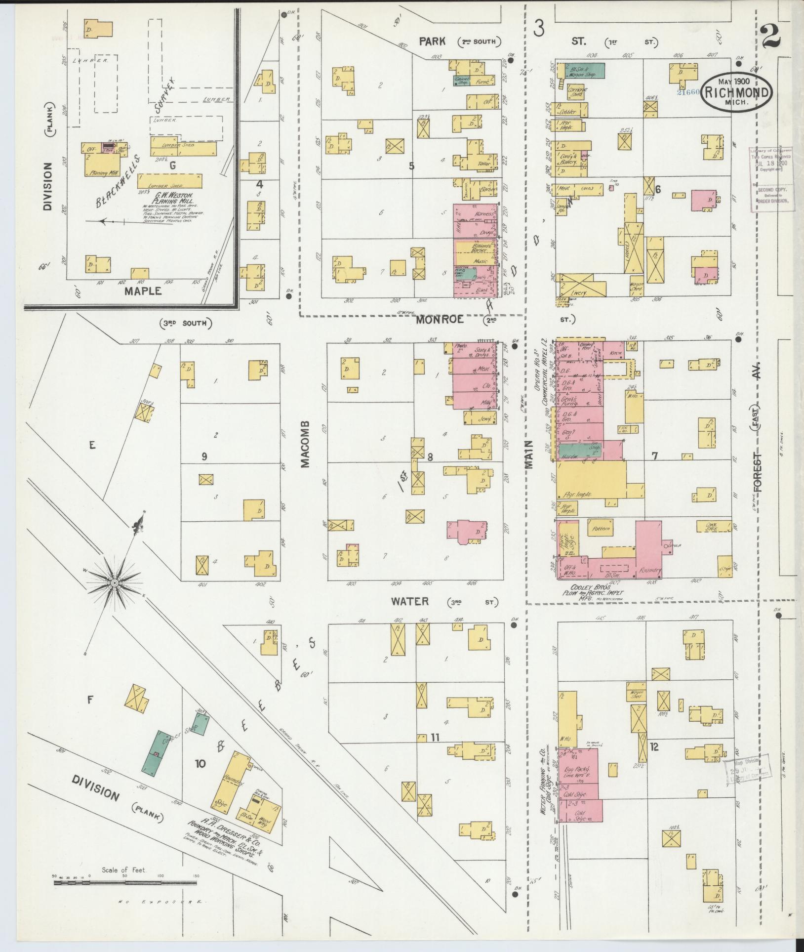 Sanborn Fire Insurance Map from Richmond, Macomb County, Michigan (1900), Sheet #0002 - Complete Map Set gallery image, historic Sanborn map, vintage wall art, Michigan Michigan