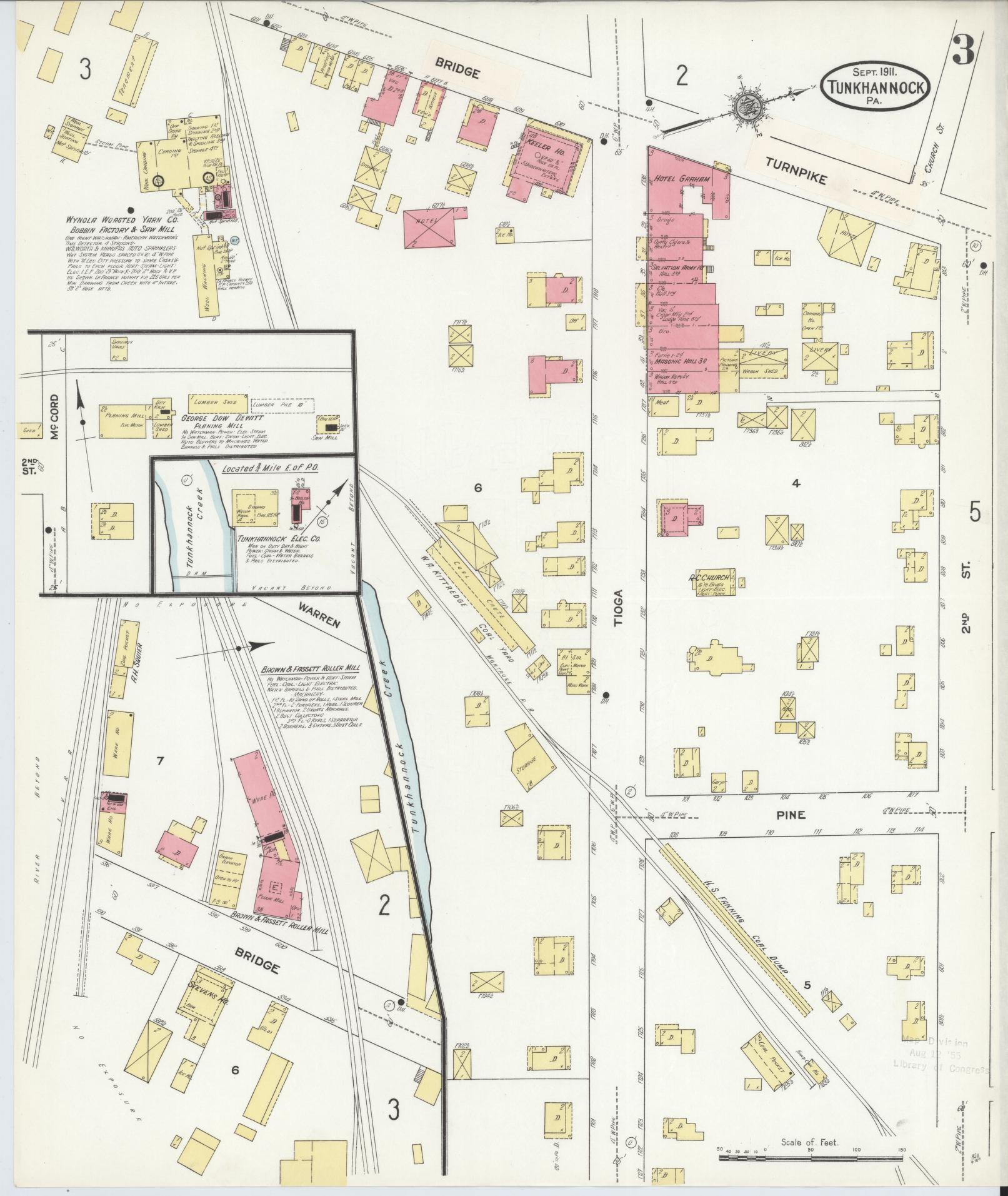 Sanborn Fire Insurance Map from Tunkhannock, Wyoming County, Pennsylvania (1911), Sheet #0003 - Historic Sanborn Fire Insurance Map Print, vintage old map wall art, antique decor, genealogy gift, Pennsylvania Pennsylvania map