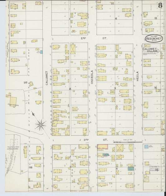 Sanborn Fire Insurance Map from Red Jacket, Houghton County, Michigan (1893), Sheet #0008 - Historic Sanborn Fire Insurance Map Print, vintage old map wall art, antique decor, genealogy gift, Michigan Michigan map