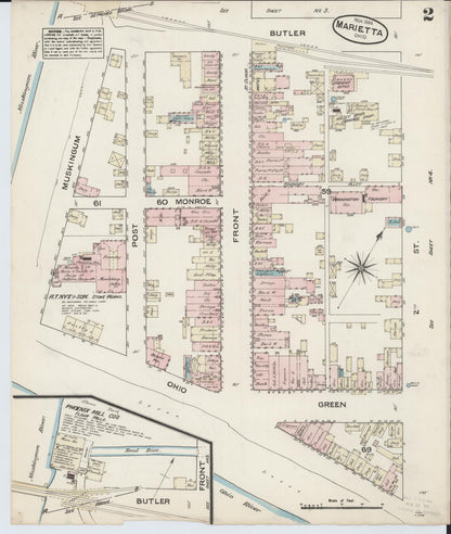 Sanborn Fire Insurance Map from Marietta, Washington County, Ohio (1884), Sheet #0002 - Historic Sanborn Fire Insurance Map Print, vintage old map wall art, antique decor, genealogy gift, Ohio Ohio map