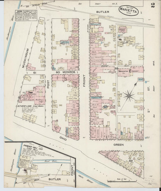 Sanborn Fire Insurance Map from Marietta, Washington County, Ohio (1884), Sheet #0002 - Historic Sanborn Fire Insurance Map Print, vintage old map wall art, antique decor, genealogy gift, Ohio Ohio map