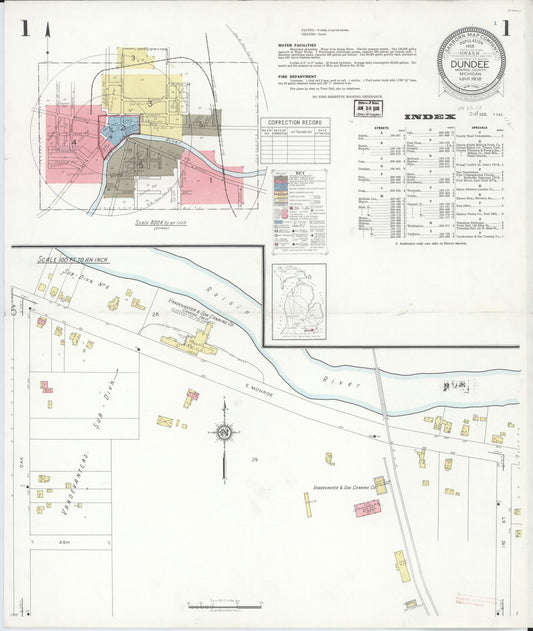 Sanborn Fire Insurance Map from Dundee, Monroe County, Michigan. (1938) – Historic Sanborn Fire Insurance Map Print