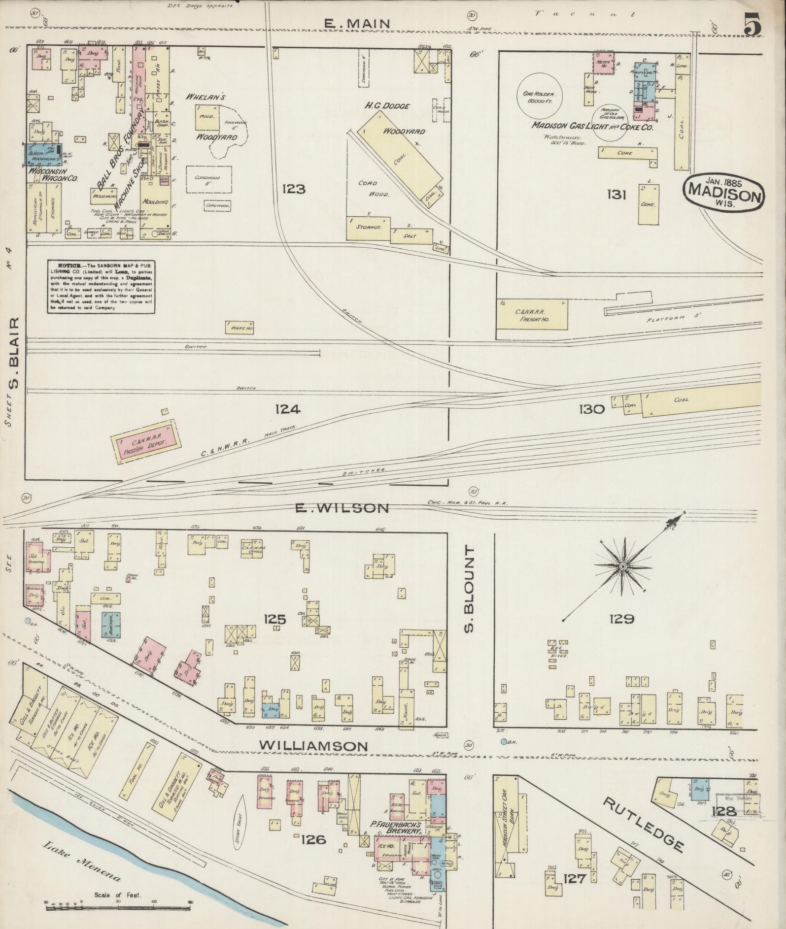 Sanborn Fire Insurance Map from Madison, Dane County, Wisconsin (1885), Sheet #0005 - Historic Sanborn Fire Insurance Map Print, vintage old map wall art, antique decor, genealogy gift, Wisconsin Wisconsin map