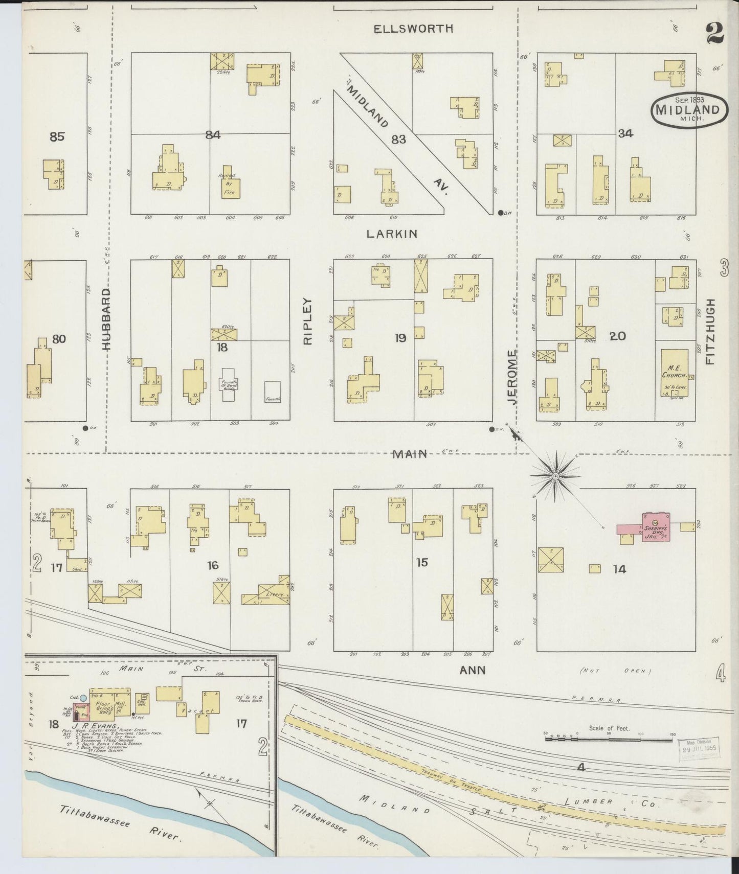 Sanborn Fire Insurance Map from Midland, Midland County, Michigan (1893), Sheet #0002 - Complete Map Set gallery image, historic Sanborn map, vintage wall art, Michigan Michigan