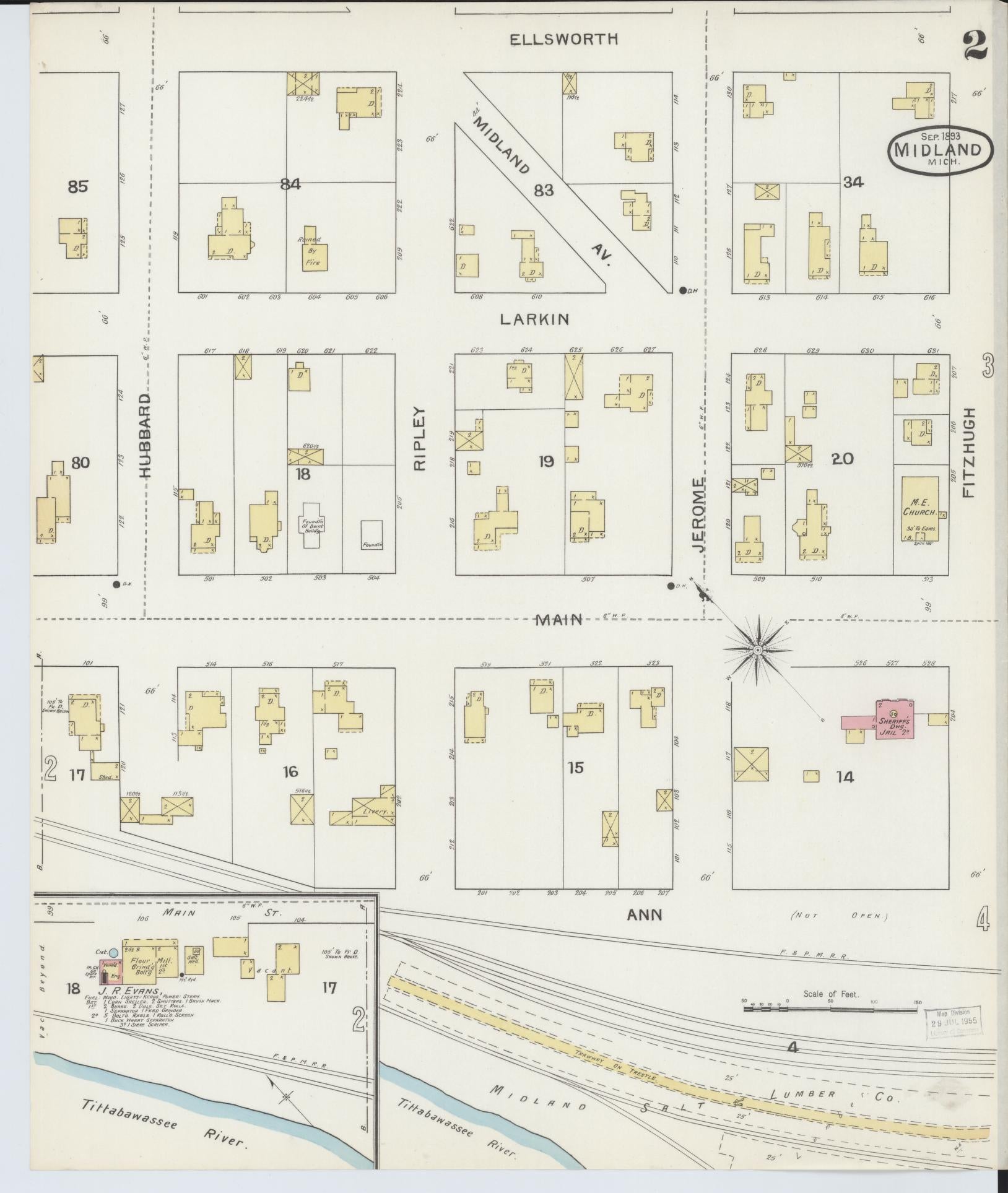 Sanborn Fire Insurance Map from Midland, Midland County, Michigan (1893), Sheet #0002 - Complete Map Set gallery image, historic Sanborn map, vintage wall art, Michigan Michigan