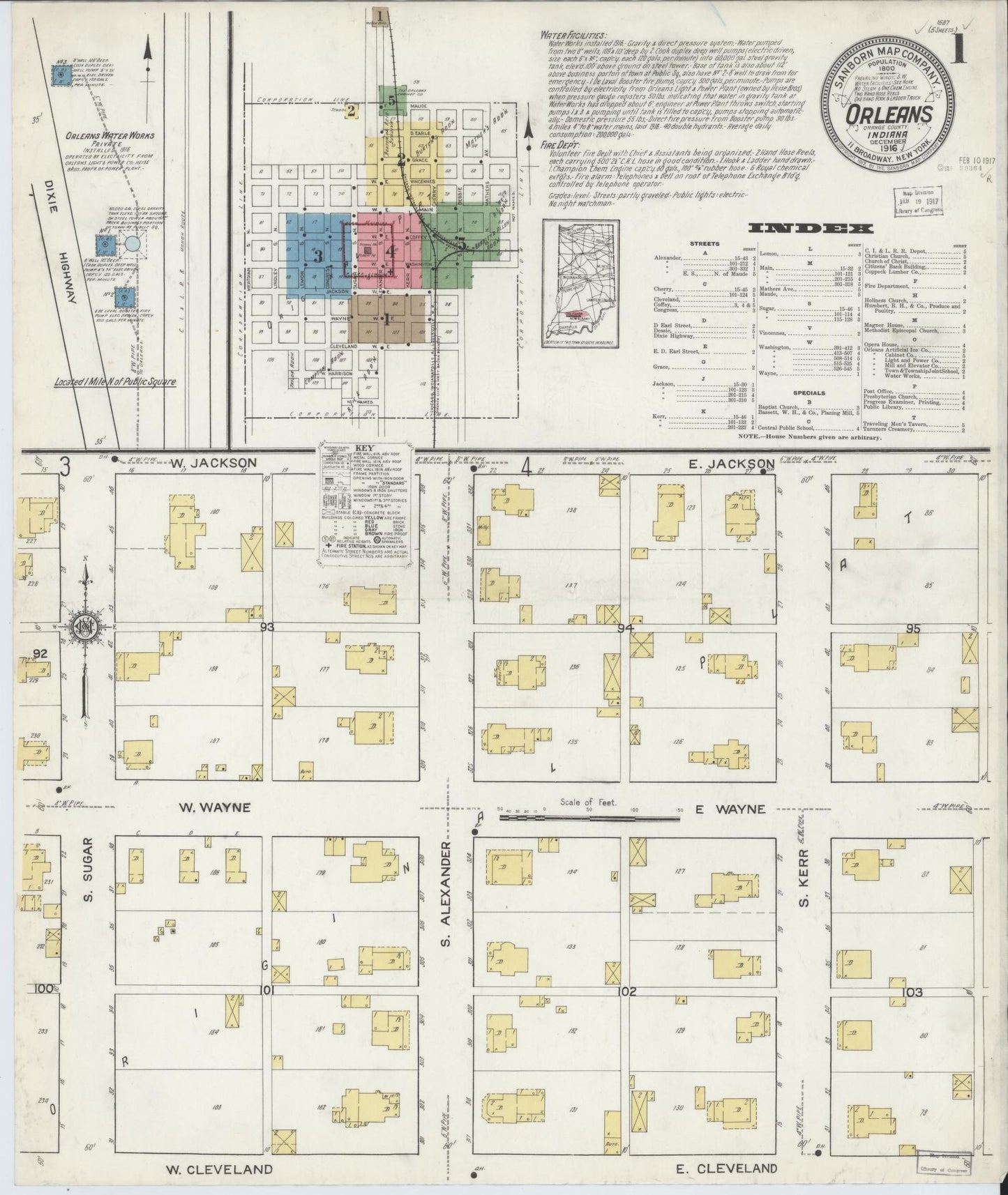 Sanborn Fire Insurance Map from Orleans, Orange County, Indiana (1916), Sheet #0001 - Historic Sanborn Fire Insurance Map Print, vintage old map wall art, antique decor, genealogy gift, Indiana Indiana map