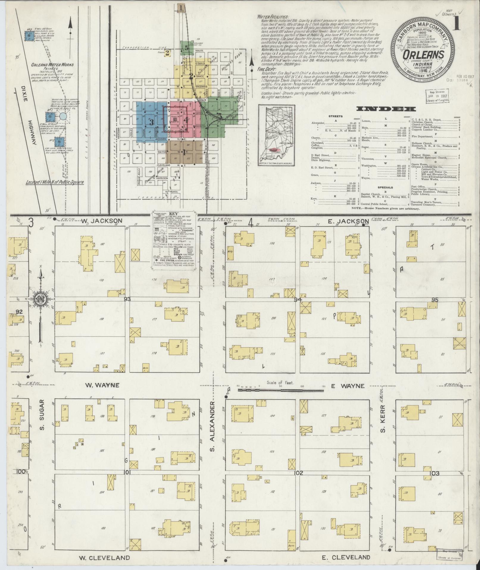 Sanborn Fire Insurance Map from Orleans, Orange County, Indiana (1916), Sheet #0001 - Historic Sanborn Fire Insurance Map Print, vintage old map wall art, antique decor, genealogy gift, Indiana Indiana map