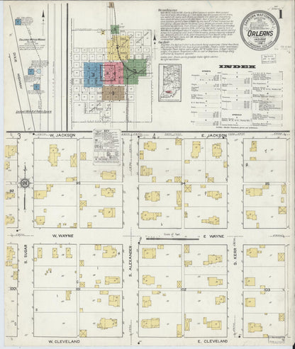 Sanborn Fire Insurance Map from Orleans, Orange County, Indiana (1916), Sheet #0001 - Historic Sanborn Fire Insurance Map Print, vintage old map wall art, antique decor, genealogy gift, Indiana Indiana map