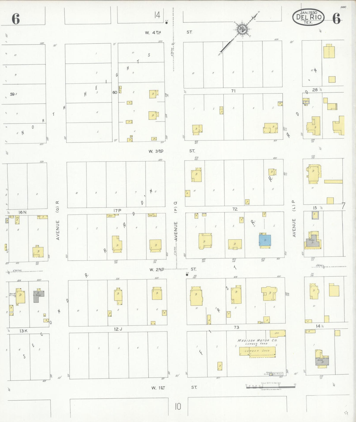 Sanborn Fire Insurance Map from Del Rio, Val Verde County, Texas (1930), Sheet #0006 - Complete Map Set gallery image, historic Sanborn map, vintage wall art, Texas Texas