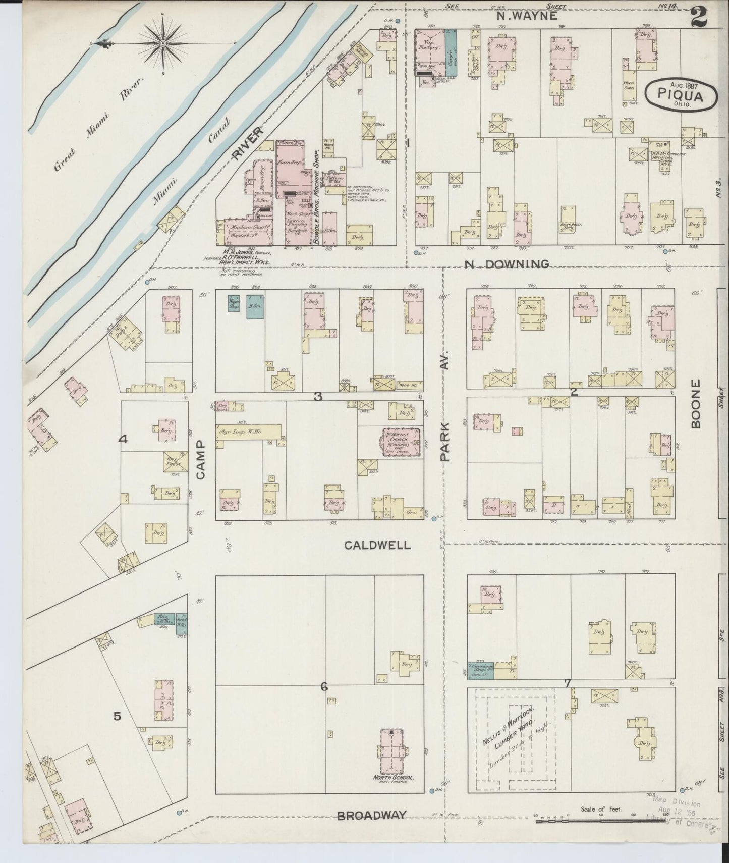Sanborn Fire Insurance Map from Piqua, Miami County, Ohio (1887), Sheet #0002 - Complete Map Set gallery image, historic Sanborn map, vintage wall art, Ohio Ohio