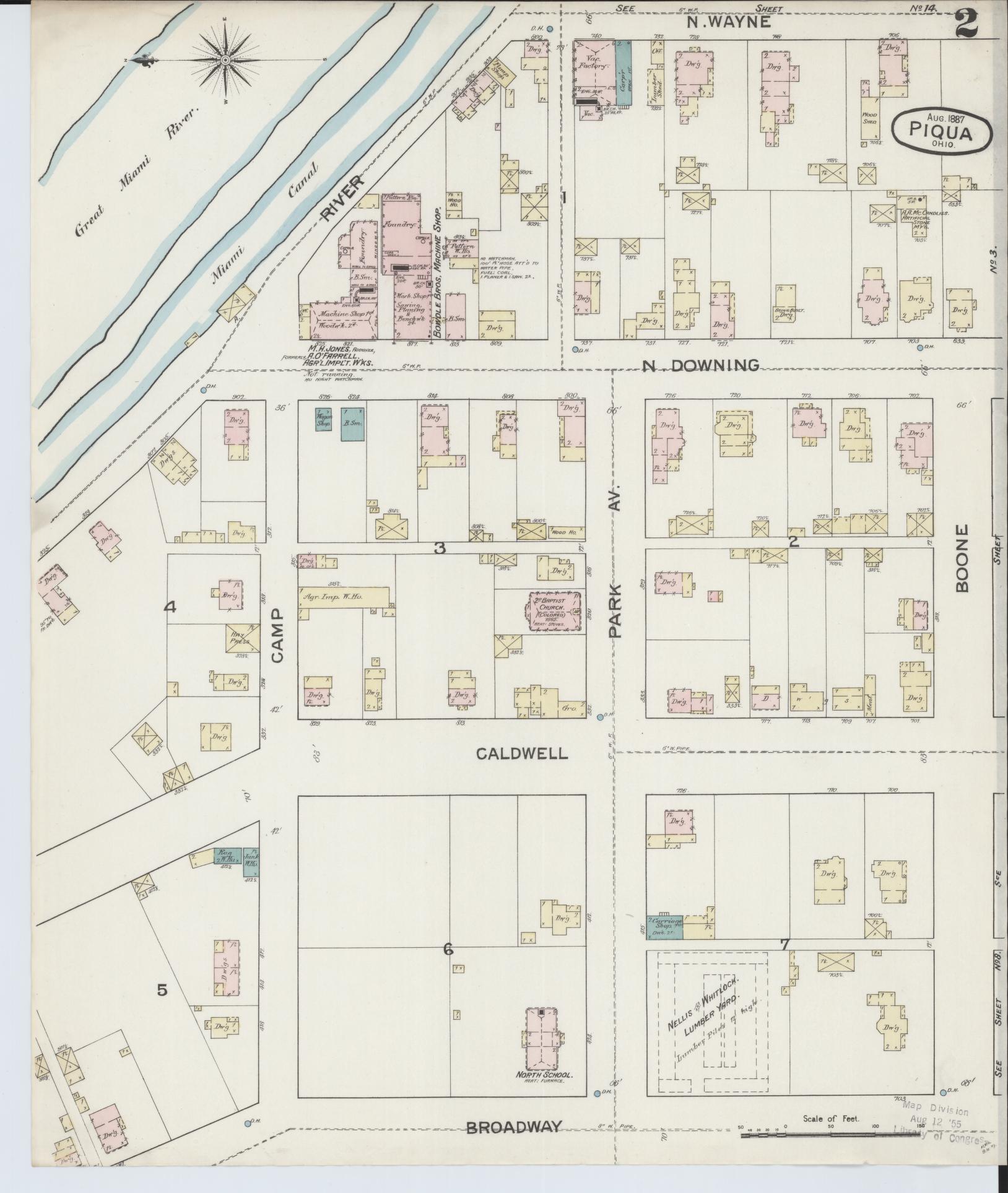 Sanborn Fire Insurance Map from Piqua, Miami County, Ohio (1887), Sheet #0002 - Complete Map Set gallery image, historic Sanborn map, vintage wall art, Ohio Ohio