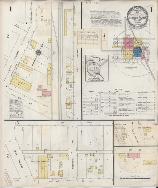 Sanborn Fire Insurance Map from Blooming Prairie, Steele County, Minnesota (1937), Sheet #0001 - Complete Map Set gallery image, historic Sanborn map, vintage wall art, Minnesota Minnesota