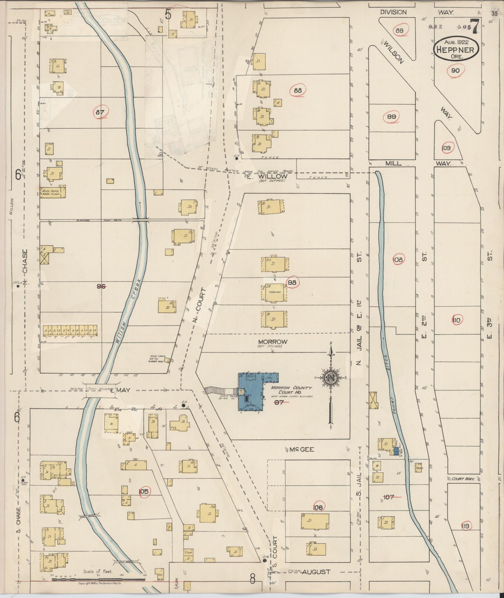 Sanborn Fire Insurance Map from Heppner, Morrow County, Oregon (1932), Sheet #0007 - Complete Map Set gallery image, historic Sanborn map, vintage wall art, Oregon Oregon