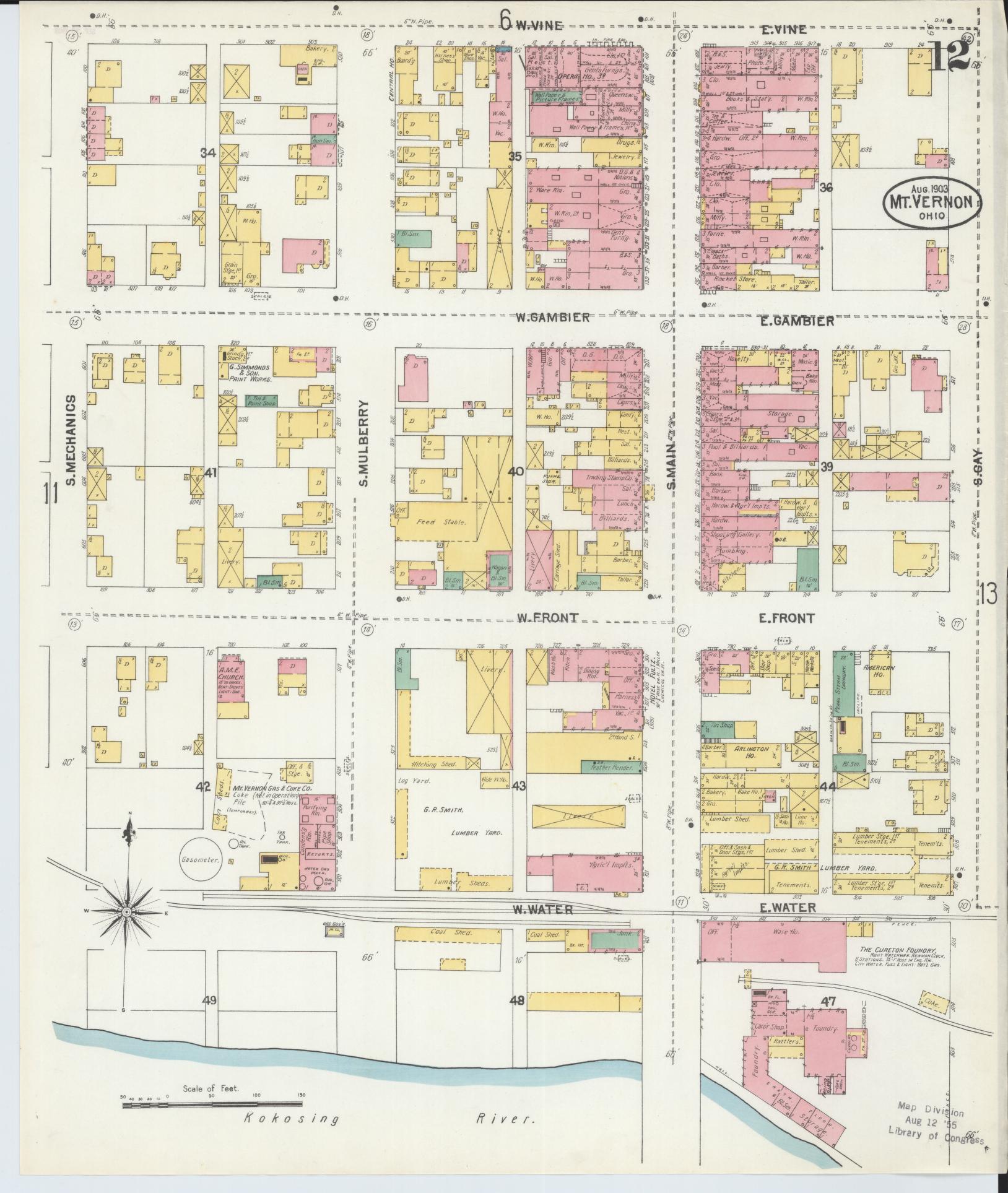 Sanborn Fire Insurance Map from Mount Vernon, Knox County, Ohio (1903), Sheet #0012 - Historic Sanborn Fire Insurance Map Print, vintage old map wall art, antique decor, genealogy gift, Ohio Ohio map