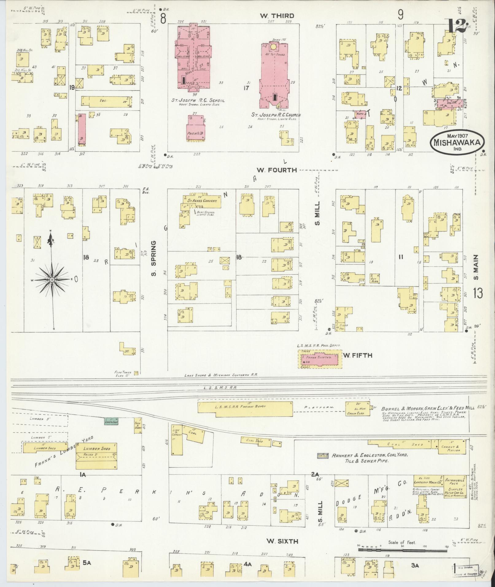 Sanborn Fire Insurance Map from Mishawaka, Saint Joseph County, Indiana (1907), Sheet #0012 - Complete Map Set gallery image, historic Sanborn map, vintage wall art, Indiana Indiana