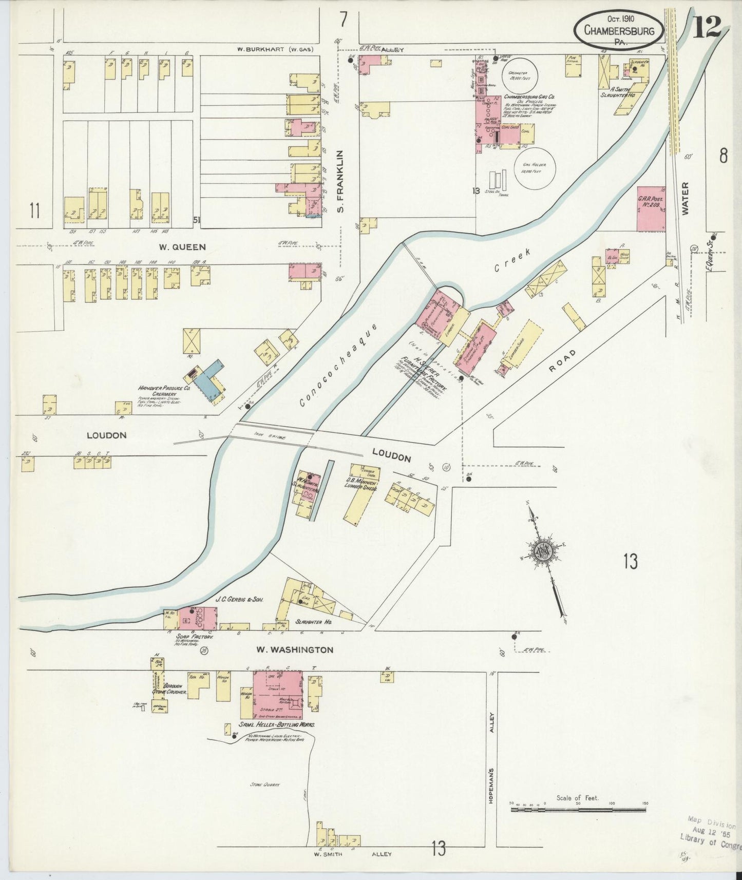Sanborn Fire Insurance Map from Chambersburg, Franklin County, Pennsylvania (1910), Sheet #0012 - Historic Sanborn Fire Insurance Map Print, vintage old map wall art, antique decor, genealogy gift, Pennsylvania Pennsylvania map