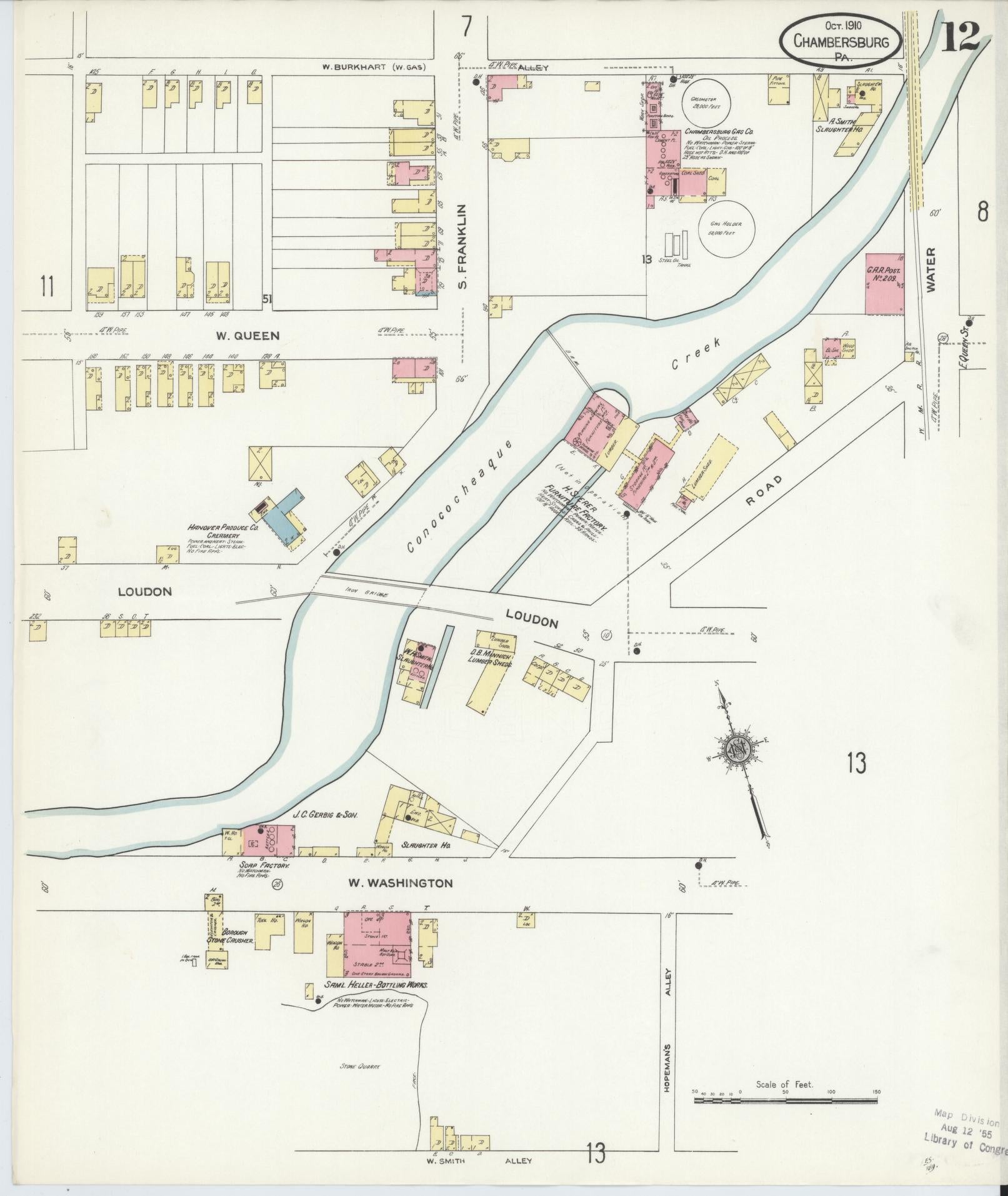 Sanborn Fire Insurance Map from Chambersburg, Franklin County, Pennsylvania (1910), Sheet #0012 - Historic Sanborn Fire Insurance Map Print, vintage old map wall art, antique decor, genealogy gift, Pennsylvania Pennsylvania map