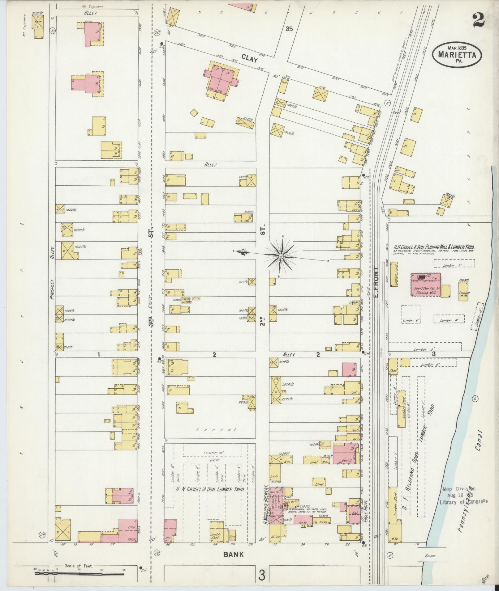 Sanborn Fire Insurance Map from Marietta, Lancaster County, Pennsylvania (1899), Sheet #0002 - Historic Sanborn Fire Insurance Map Print, vintage old map wall art, antique decor, genealogy gift, Pennsylvania Pennsylvania map