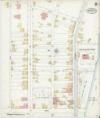 Sanborn Fire Insurance Map from Marietta, Lancaster County, Pennsylvania (1899), Sheet #0002 - Historic Sanborn Fire Insurance Map Print, vintage old map wall art, antique decor, genealogy gift, Pennsylvania Pennsylvania map