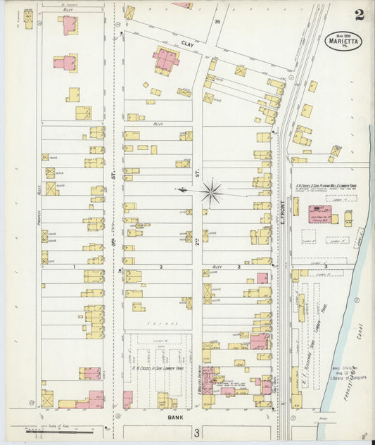 Sanborn Fire Insurance Map from Marietta, Lancaster County, Pennsylvania (1899), Sheet #0002 - Historic Sanborn Fire Insurance Map Print, vintage old map wall art, antique decor, genealogy gift, Pennsylvania Pennsylvania map