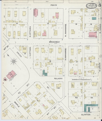 Sanborn Fire Insurance Map from Lincoln, Logan County, Illinois (1891), Sheet #0005 - Complete Map Set gallery image, historic Sanborn map, vintage wall art, Illinois Illinois