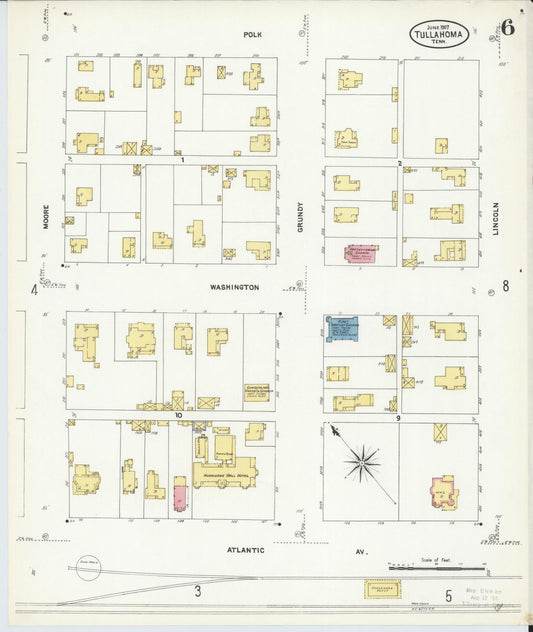 Sanborn Fire Insurance Map from Tullahoma, Coffee County, Tennessee (1907), Sheet #0006 - Historic Sanborn Fire Insurance Map Print, vintage old map wall art, antique decor, genealogy gift, Tennessee Tennessee map