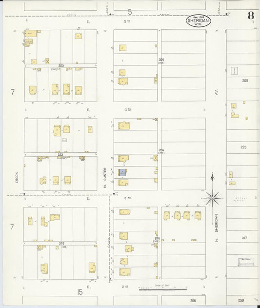 Sanborn Fire Insurance Map from Sheridan, Sheridan County, Wyoming (1908), Sheet #0008 - Historic Sanborn Fire Insurance Map Print, vintage old map wall art, antique decor, genealogy gift, Wyoming Wyoming map