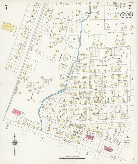 Sanborn Fire Insurance Map from Humble, Harris County, Texas (1926), Sheet #0007 - Historic Sanborn Fire Insurance Map Print, vintage old map wall art, antique decor, genealogy gift, Texas Texas map