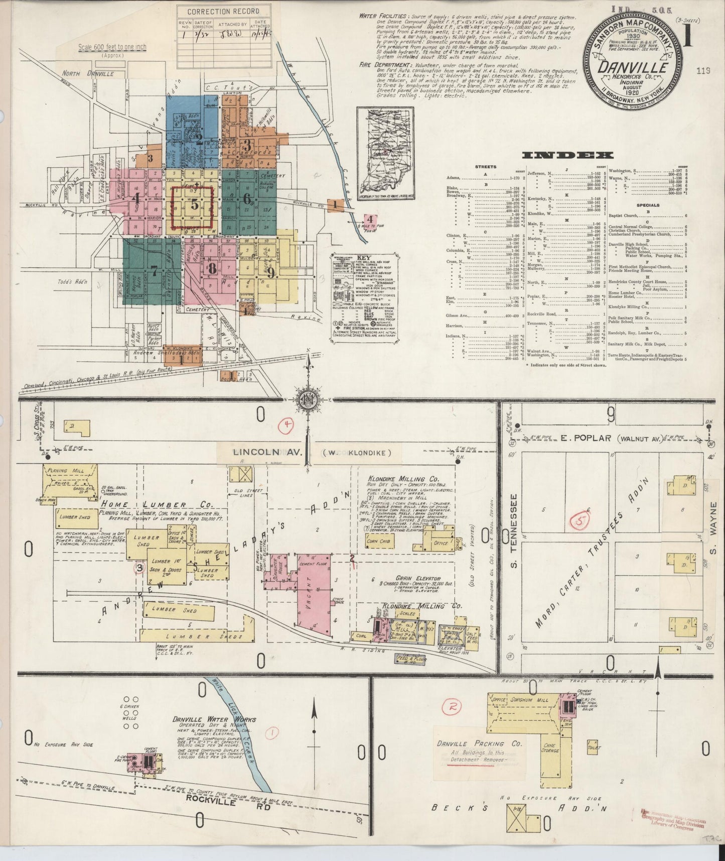 Sanborn Fire Insurance Map from Danville, Hendricks County, Indiana (1932), Sheet #0001 - Complete Map Set gallery image, historic Sanborn map, vintage wall art, Indiana Indiana